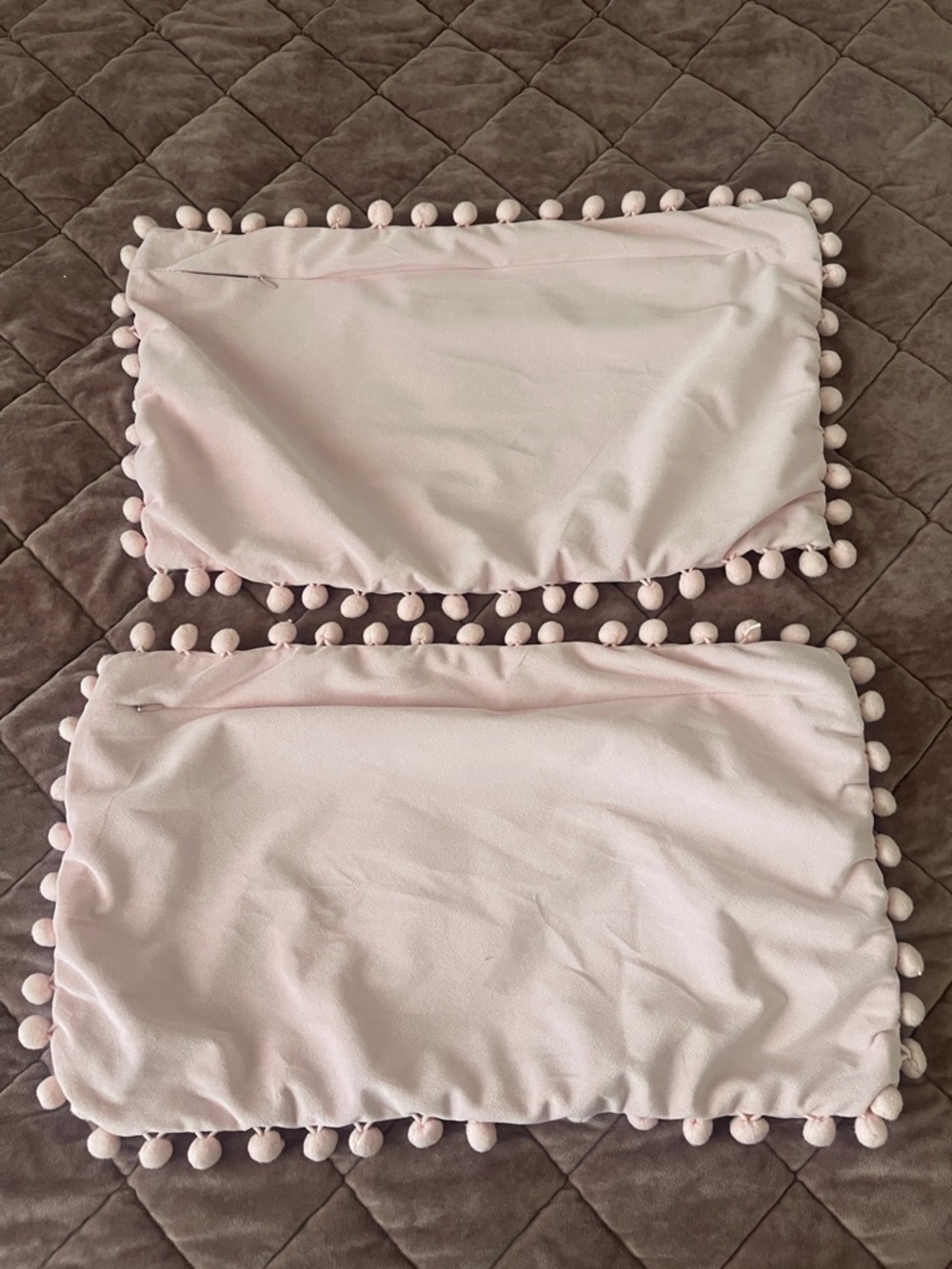Baby Pink Pom Pom Accent Pillow Covers (Set of 2)